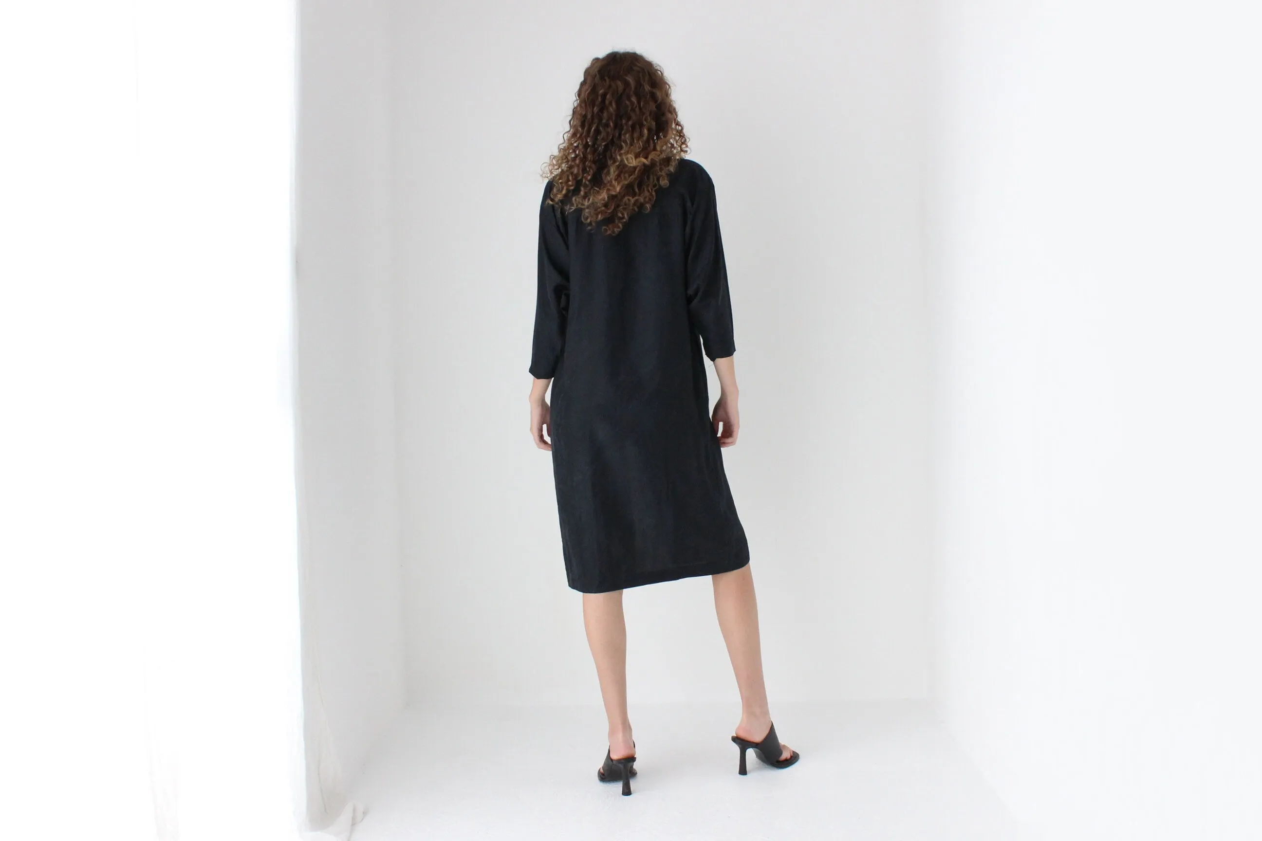 80s Washed Silk Relaxed 'Trench Coat' Dress