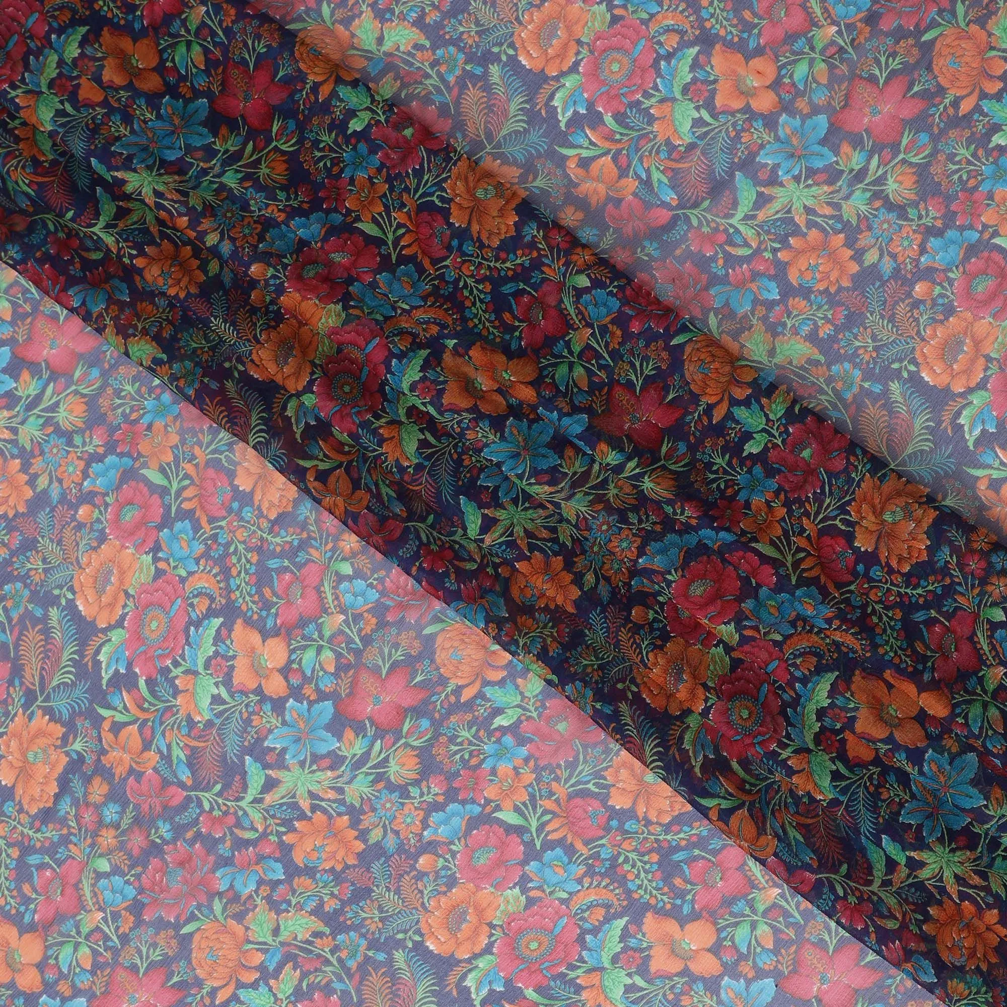 Bohemian Rhapsody Silk Chiffon Fabric - Vivid Floral Print, 110cm Wide - Buy Online for Creative Couture-D18175