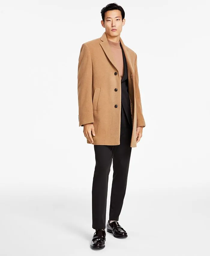 Calvin Klein Mens Slim fit Overcoat Coat 38 R Beige Solid