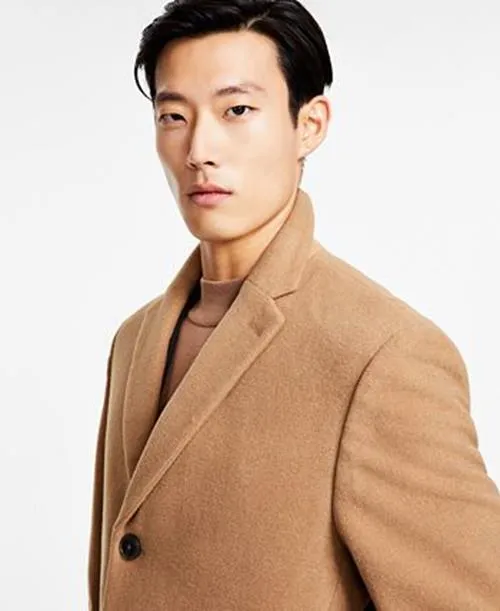 Calvin Klein Mens Slim fit Overcoat Coat 38 R Beige Solid