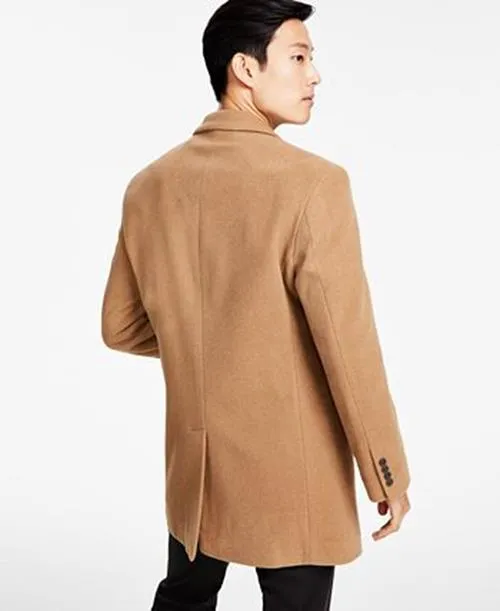 Calvin Klein Mens Slim fit Overcoat Coat 38 R Beige Solid
