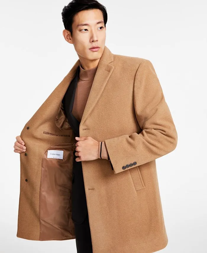 Calvin Klein Mens Slim fit Overcoat Coat 38 R Beige Solid