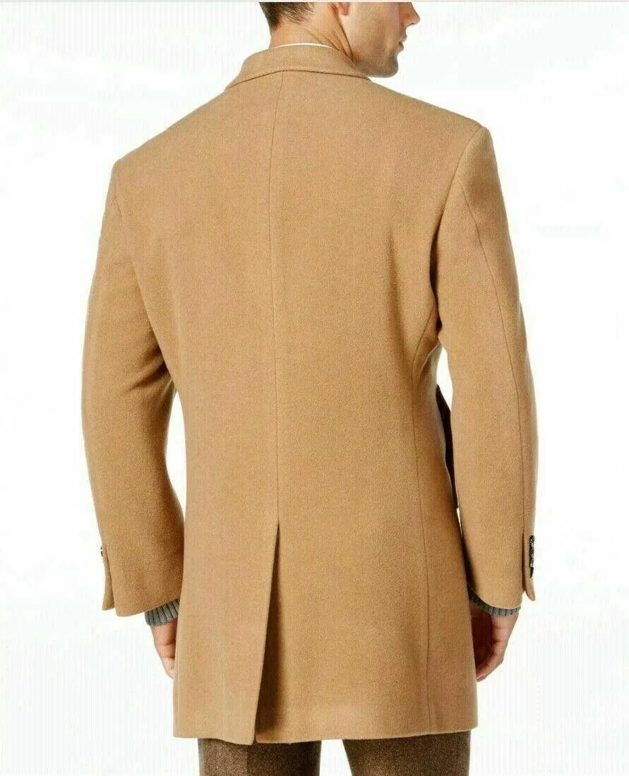 Calvin Klein Mens Slim fit Overcoat Coat 40 R Camel Brown Solid
