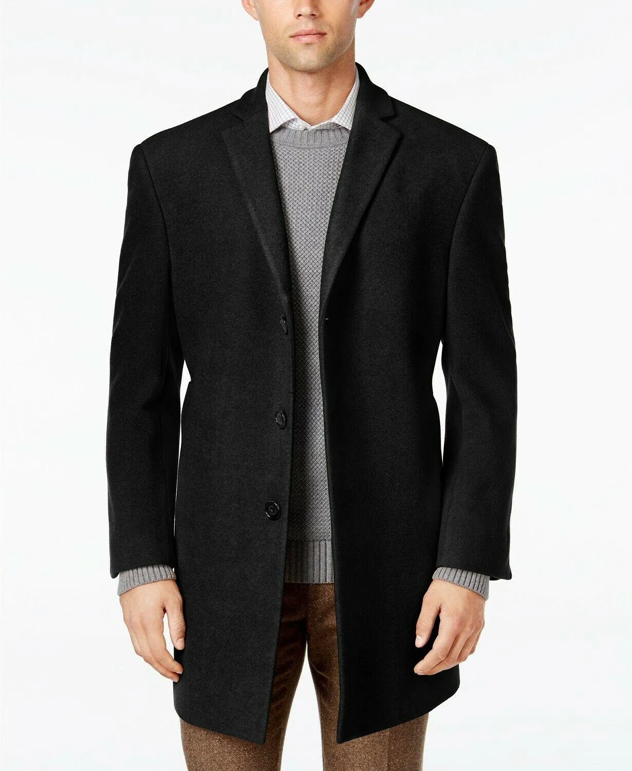 Calvin Klein Mens Slim fit Overcoat Coat 42 R Black Solid