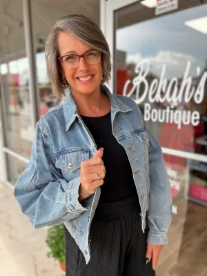 Casual Perfection Light Wash Denim Jacket with Puff Sleeves