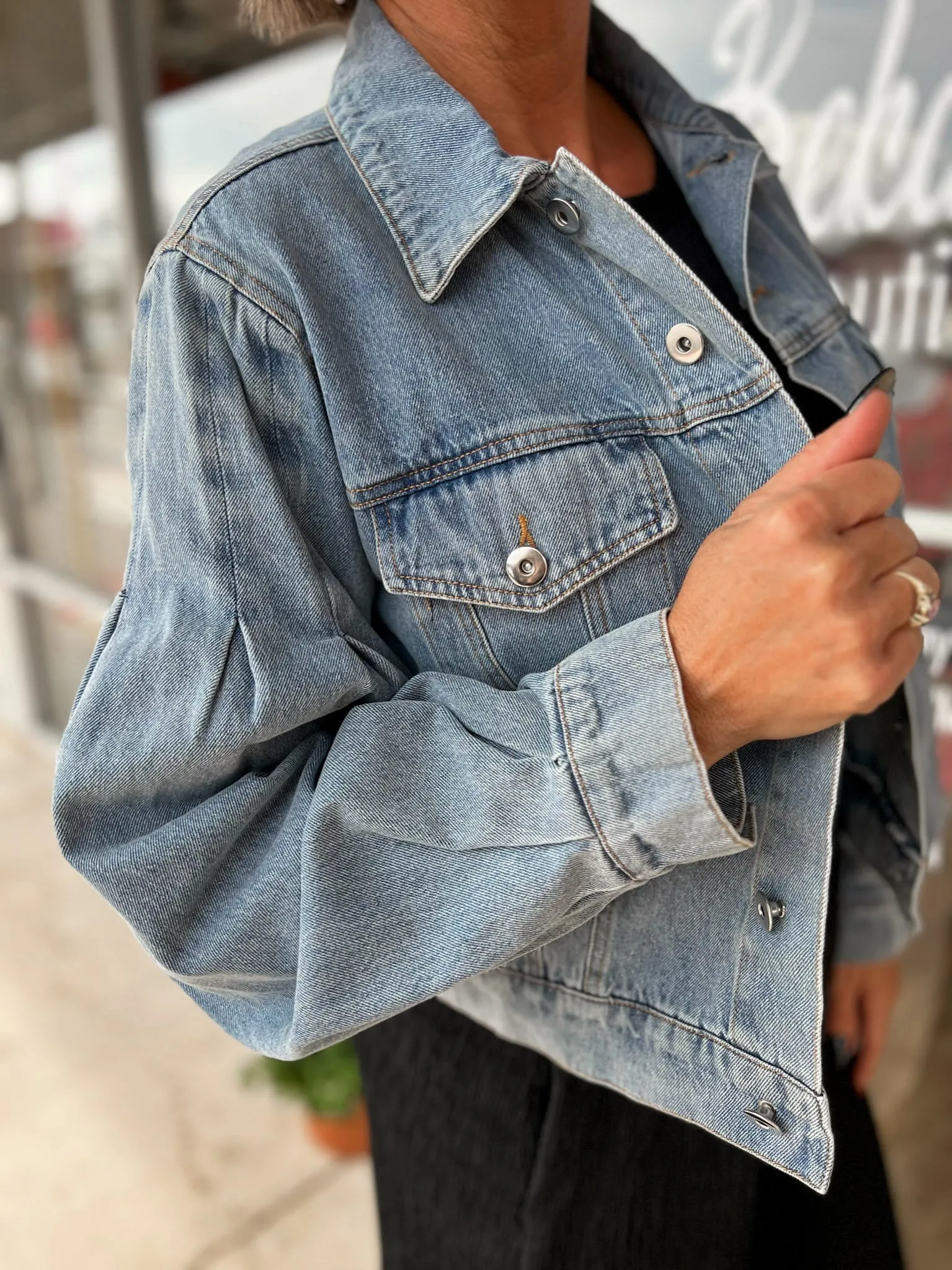 Casual Perfection Light Wash Denim Jacket with Puff Sleeves