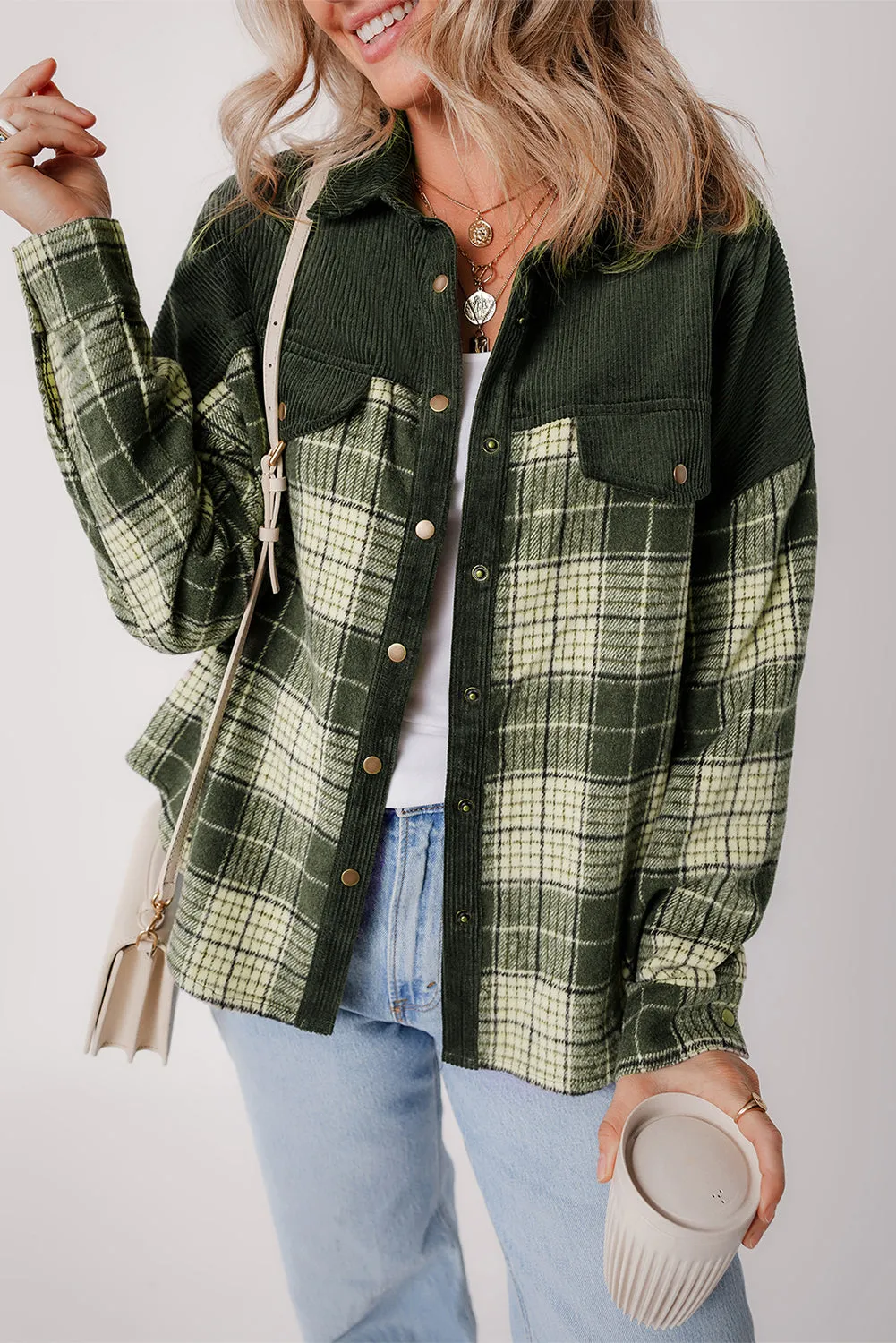 Casual Plaid Corduroy Jacket