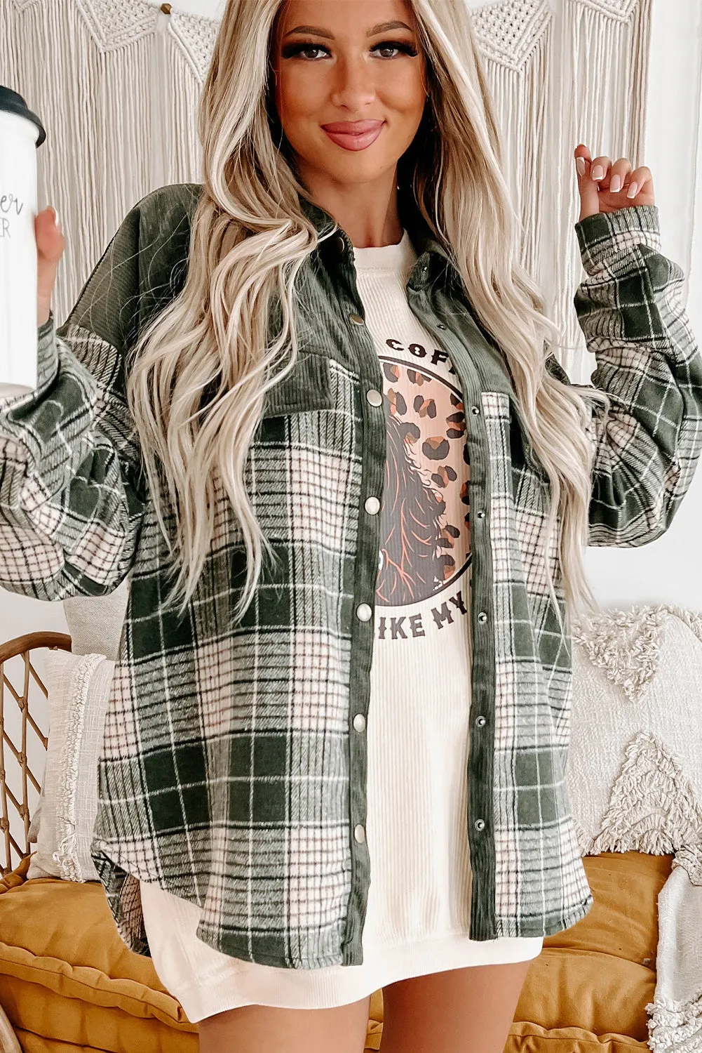 Casual Plaid Corduroy Jacket