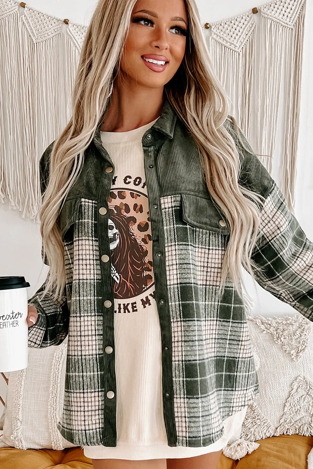 Casual Plaid Corduroy Jacket