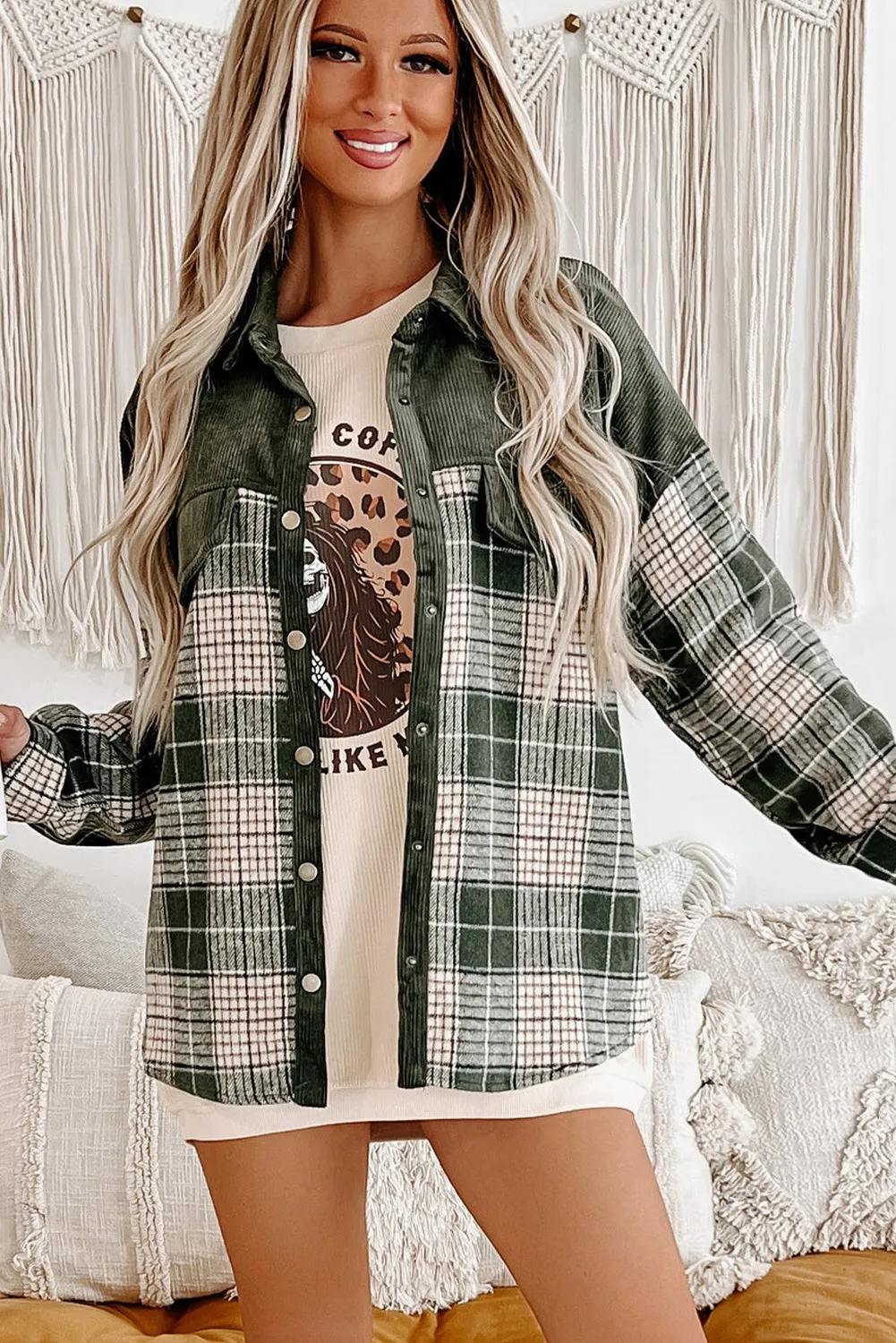 Casual Plaid Corduroy Jacket