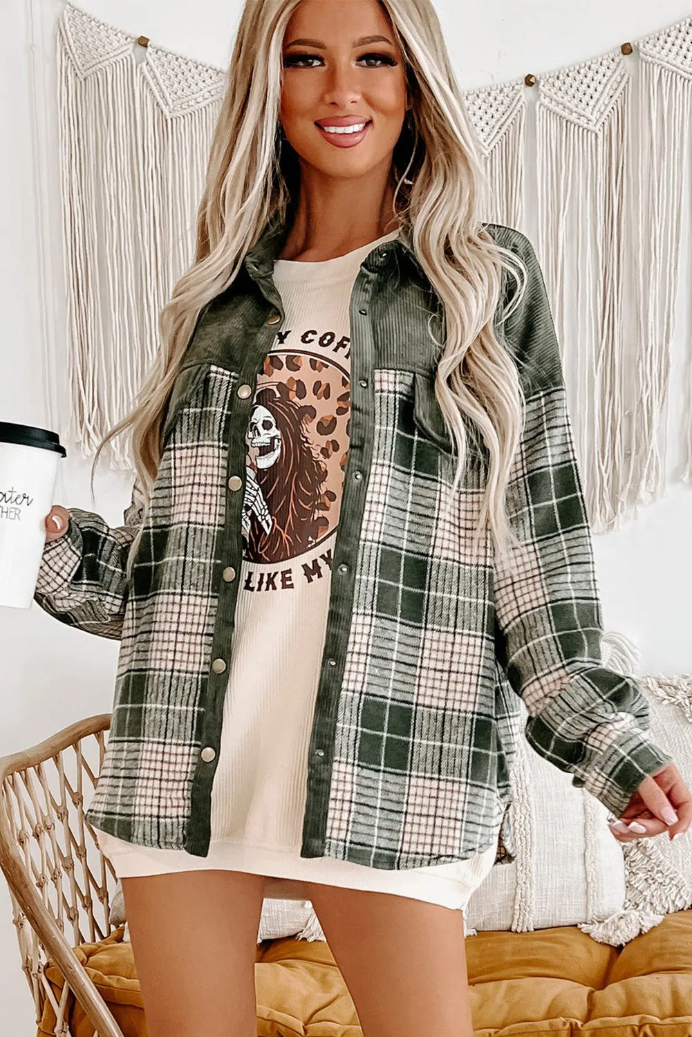 Casual Plaid Corduroy Jacket