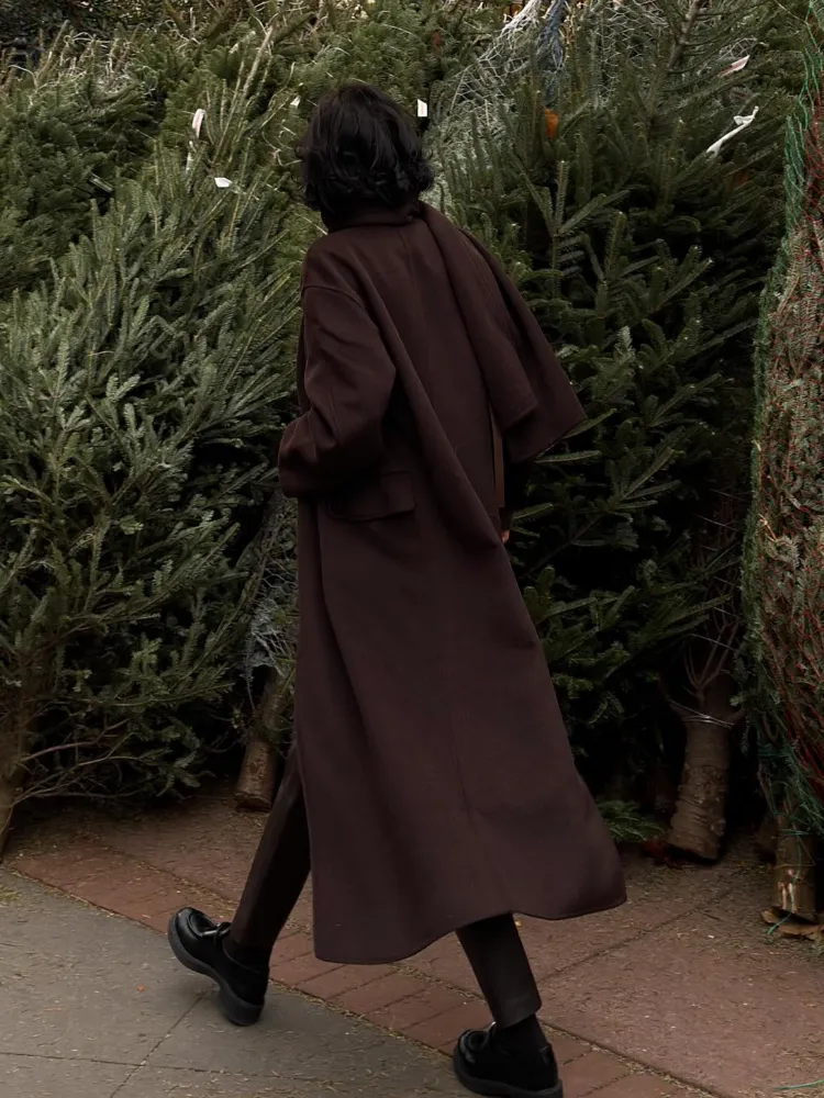 christmas outfit Sonicelife 2025 Elegant Solid Women's Double-faced Cape Coat Fashion Detachable Scarf Collar Flip Pockets Long Jacket New Chic Lady Outwear