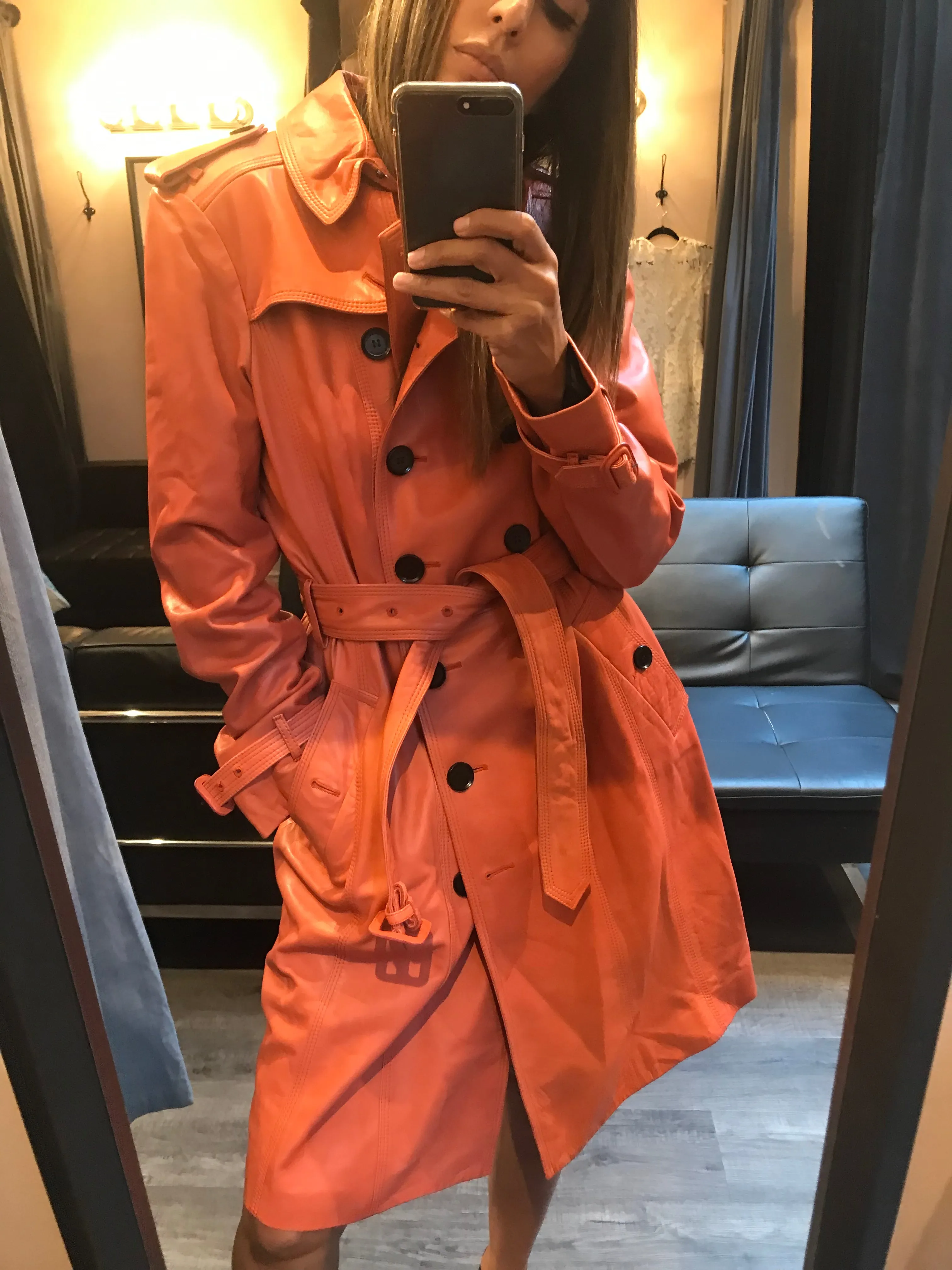 Double Breasted Leather Trench