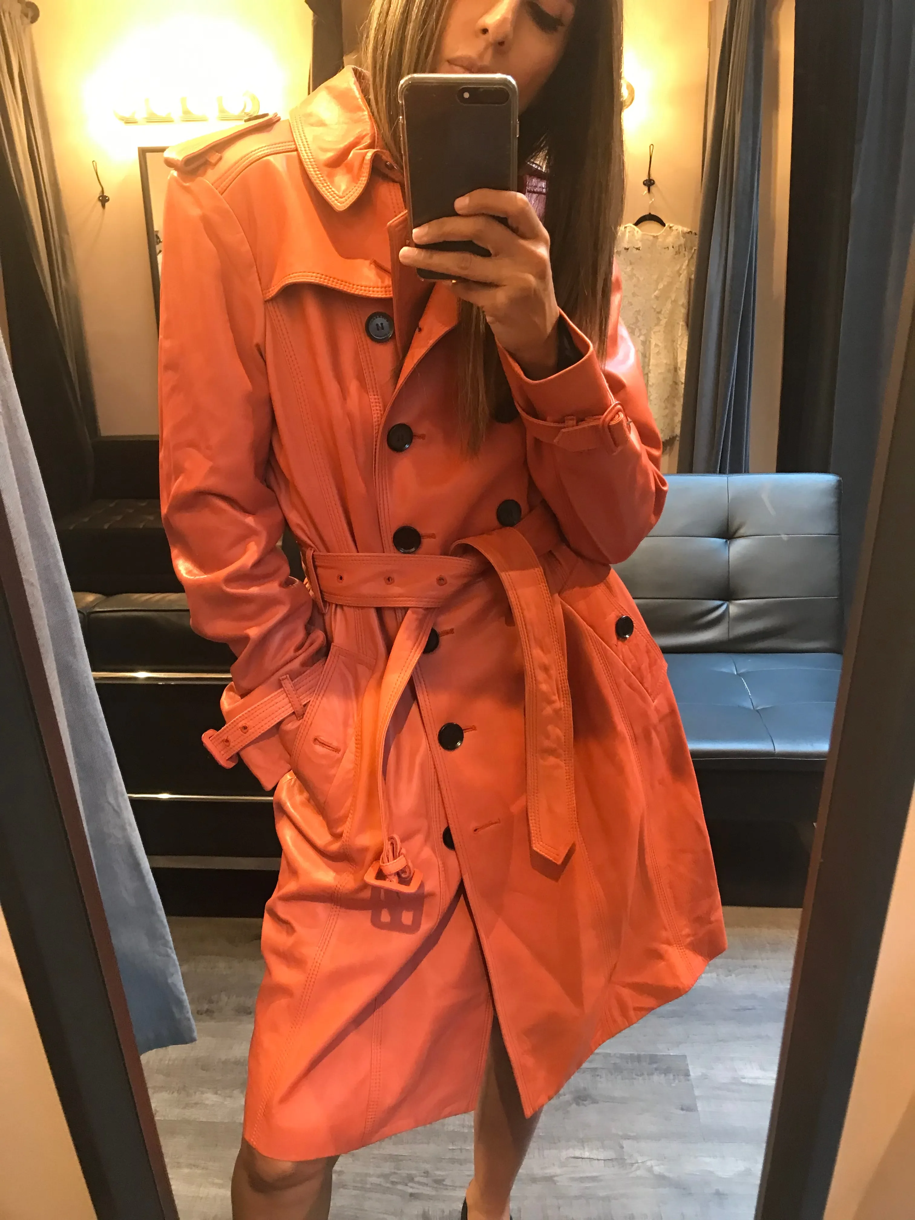 Double Breasted Leather Trench