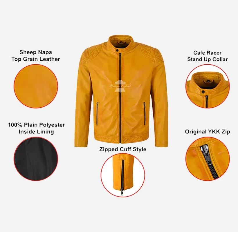 GOLDENROD CAFE CRUISER Men's Yellow Leather Biker Jacket