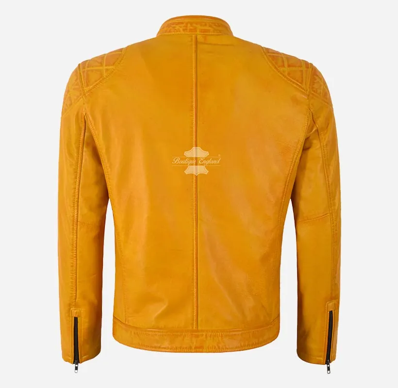 GOLDENROD CAFE CRUISER Men's Yellow Leather Biker Jacket