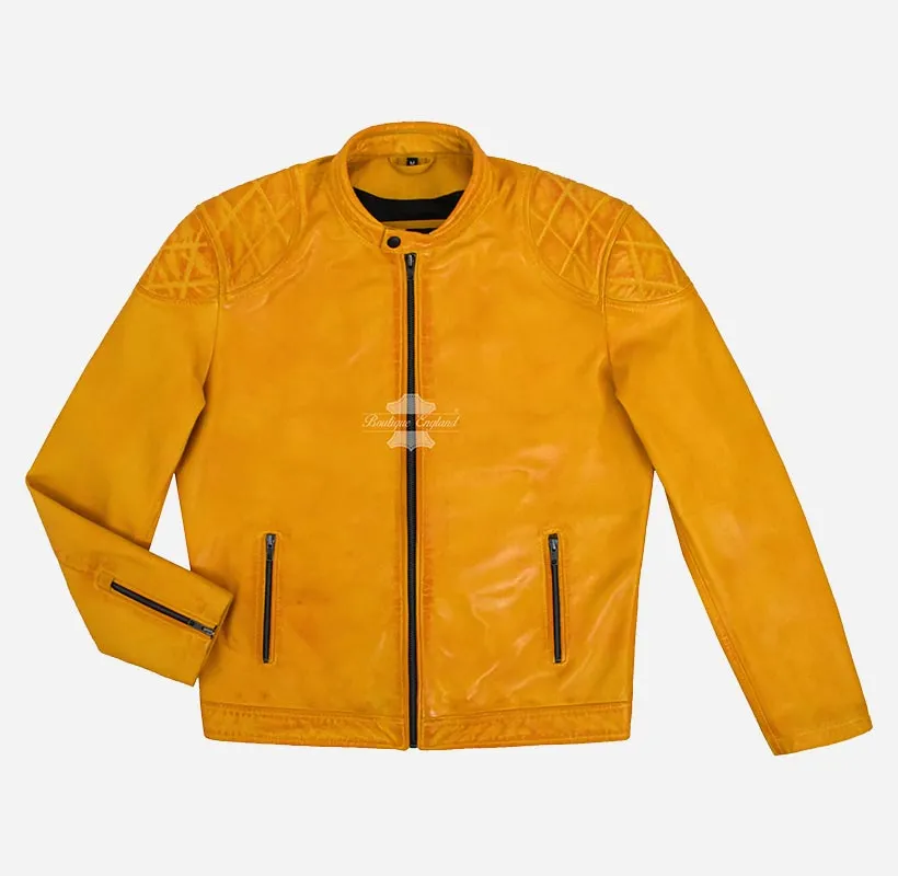 GOLDENROD CAFE CRUISER Men's Yellow Leather Biker Jacket