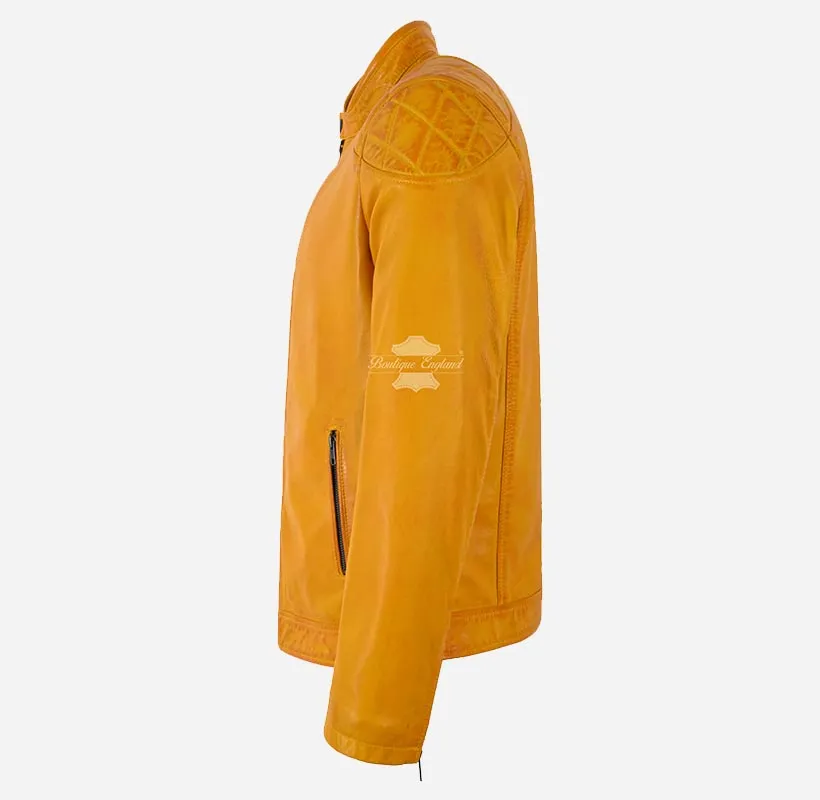 GOLDENROD CAFE CRUISER Men's Yellow Leather Biker Jacket