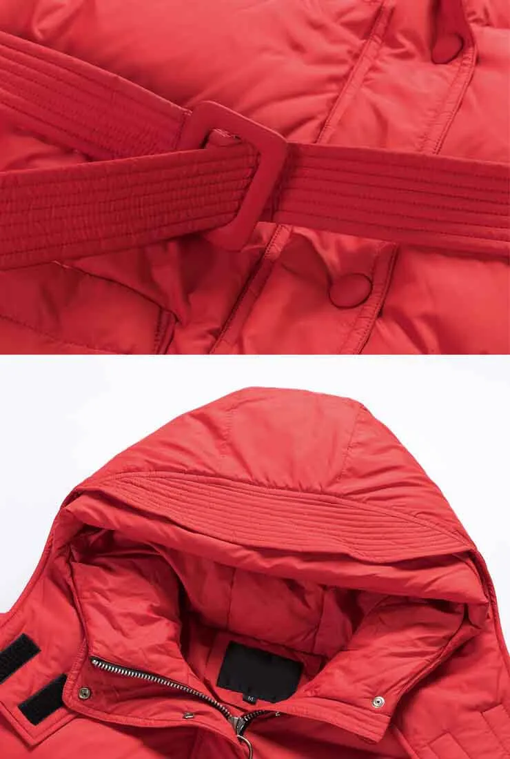 Hooded Belted Down Puffer Long Warm Jacket