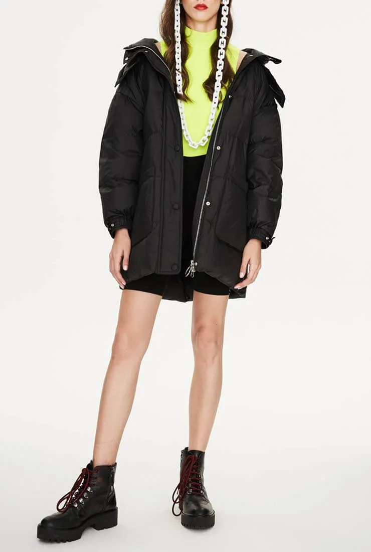 Hooded Belted Down Puffer Long Warm Jacket