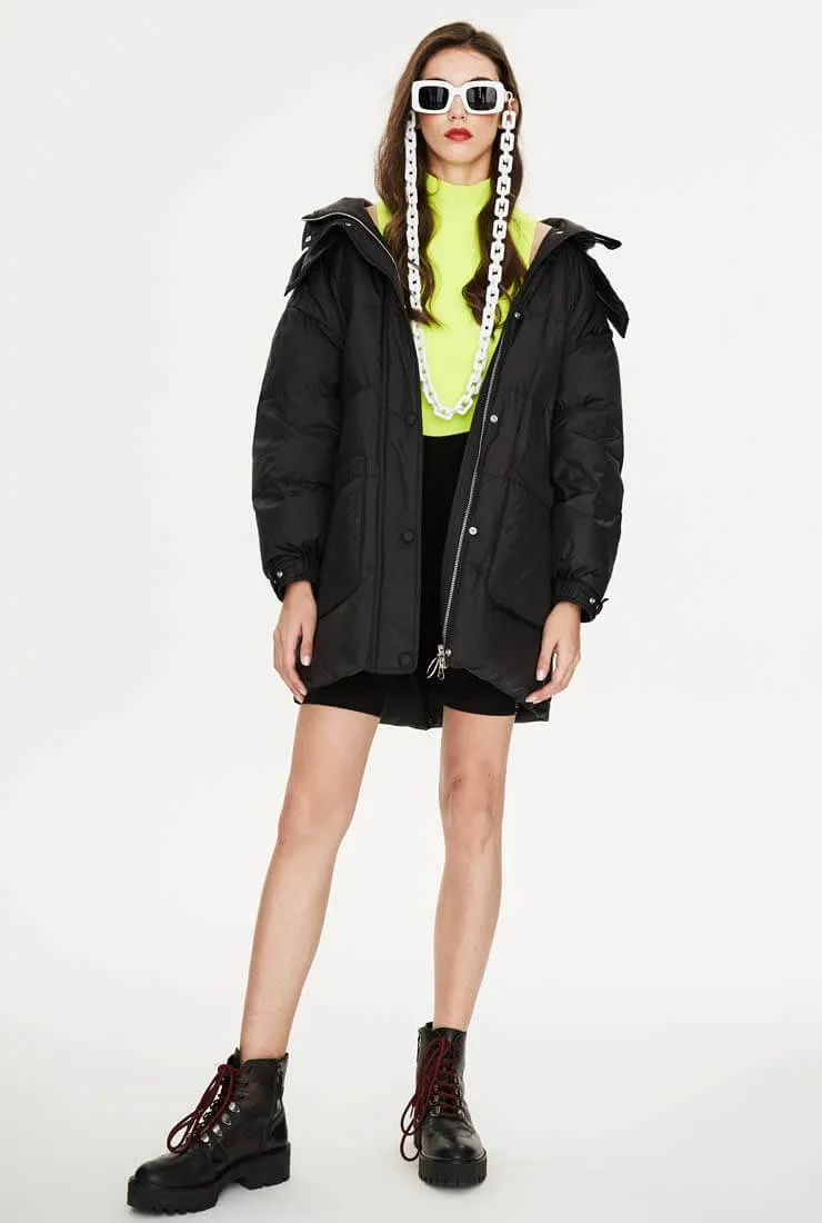 Hooded Belted Down Puffer Long Warm Jacket