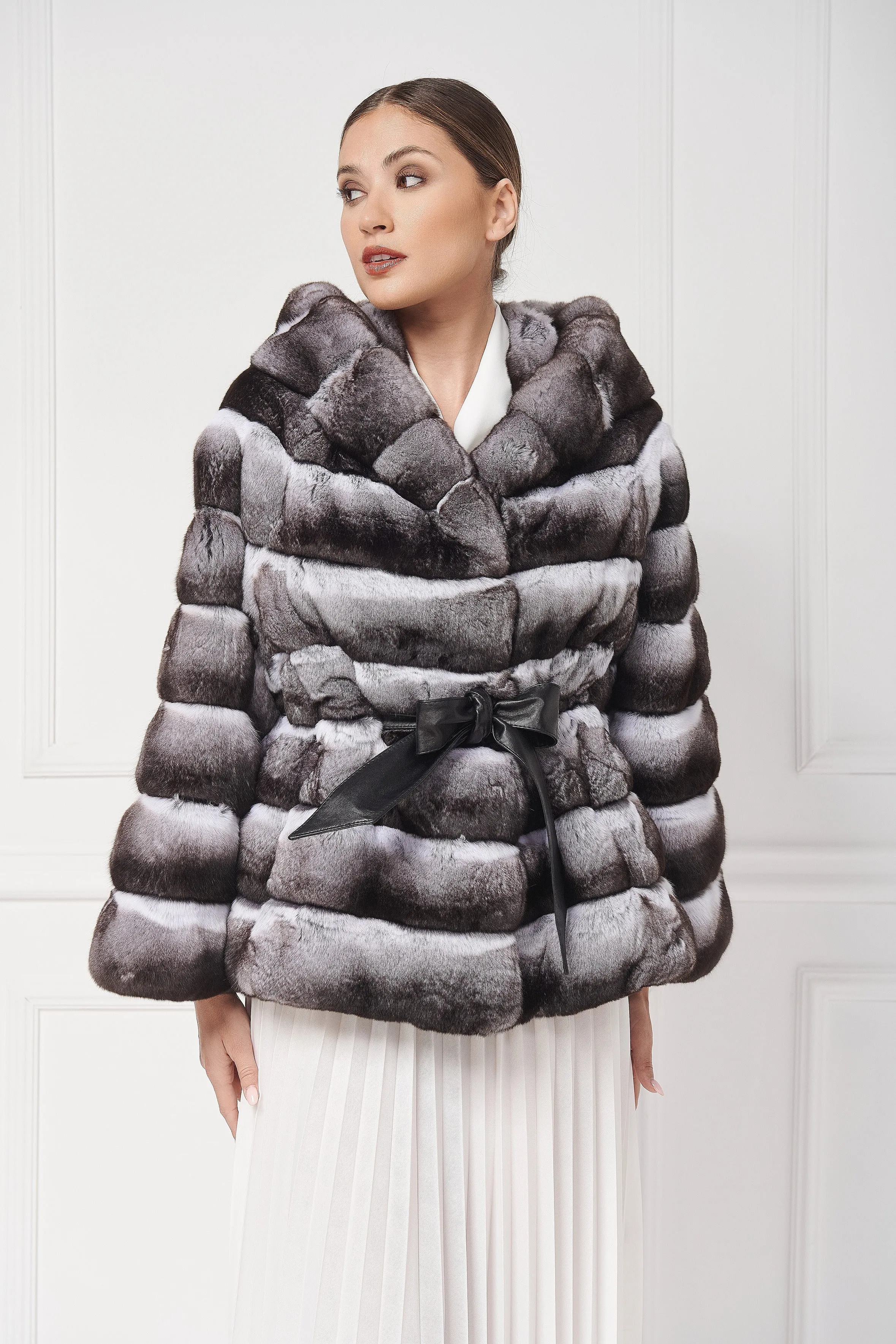 Hooded Chinchilla Fur Jacket