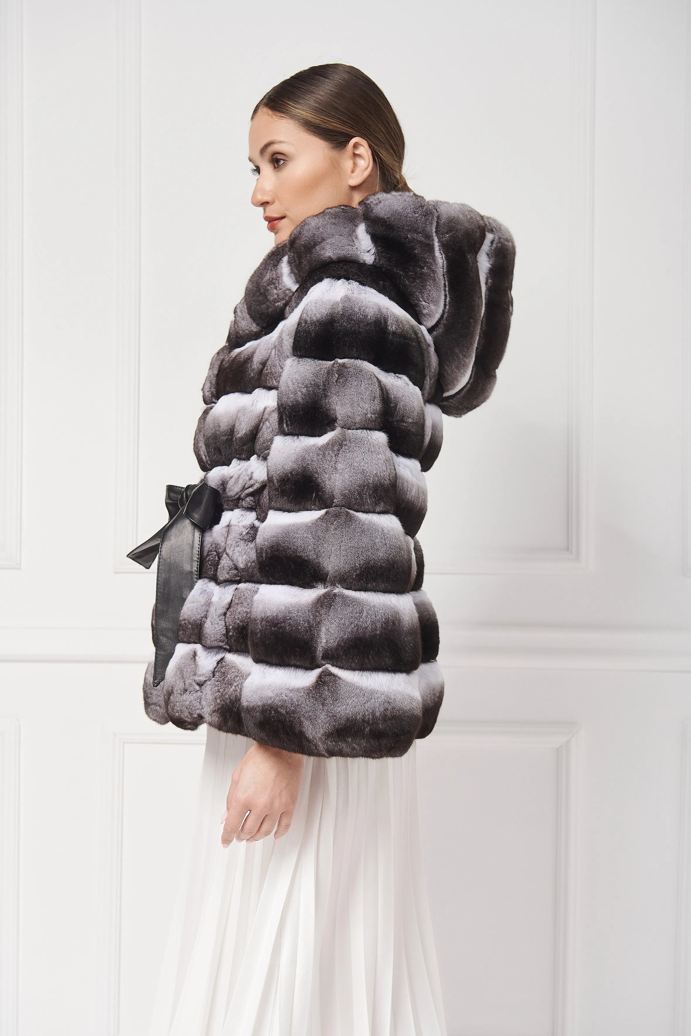 Hooded Chinchilla Fur Jacket