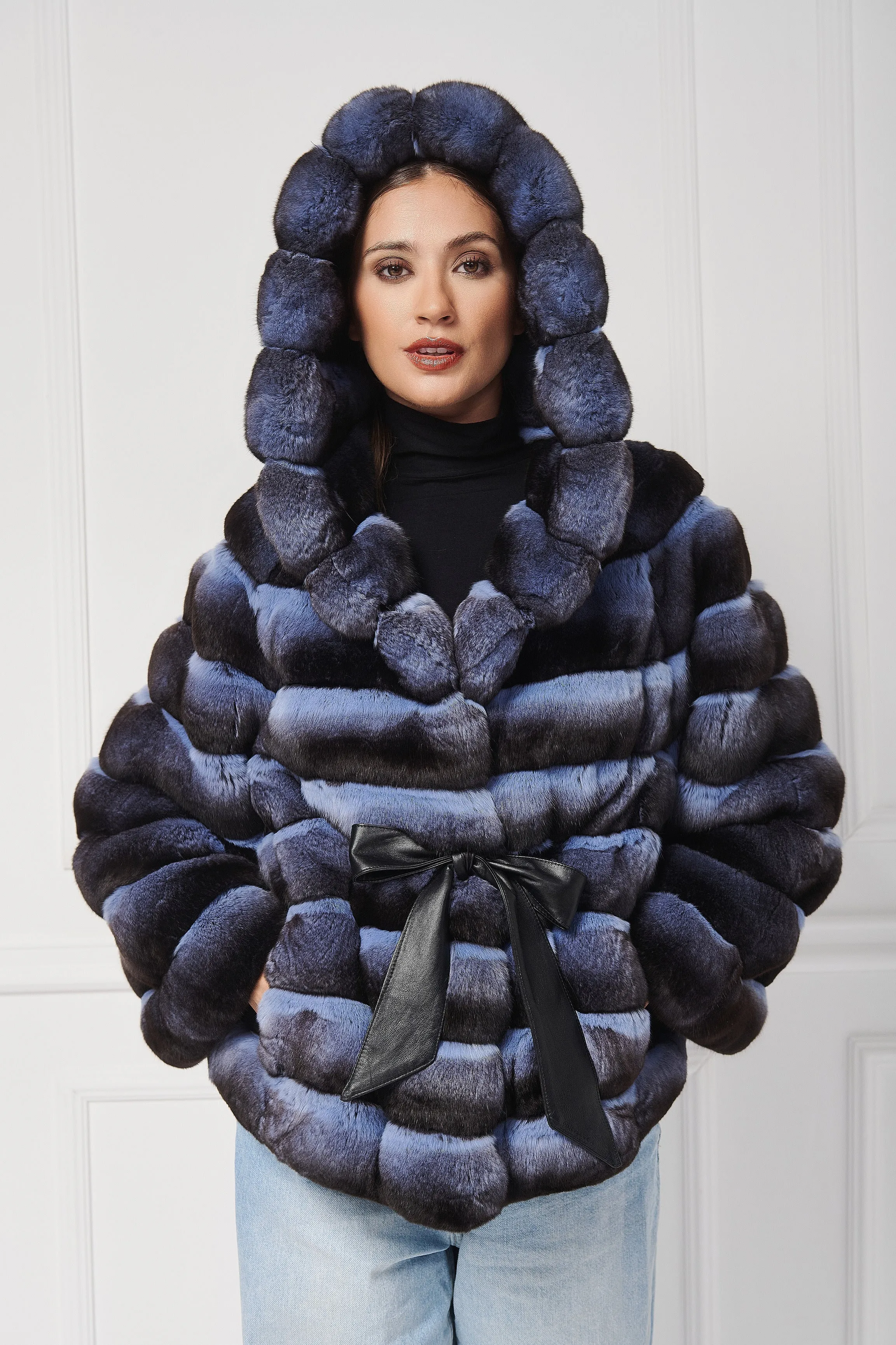 Hooded Chinchilla Fur Jacket