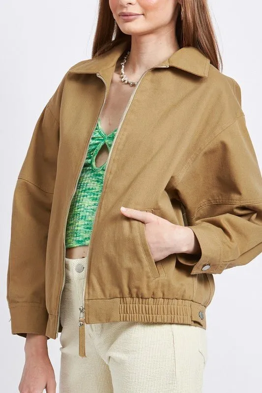 Khaki Oversized Bomber Jacket