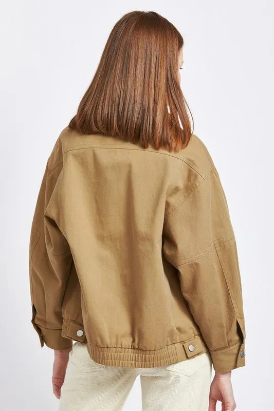 Khaki Oversized Bomber Jacket