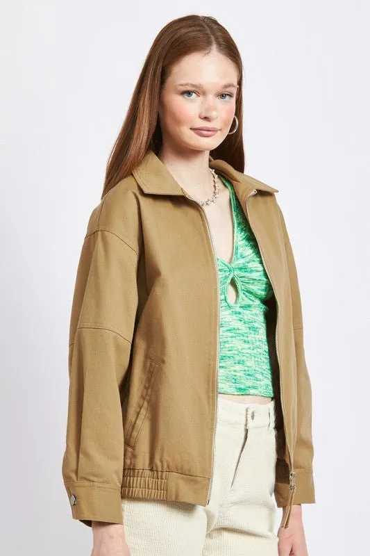 Khaki Oversized Bomber Jacket