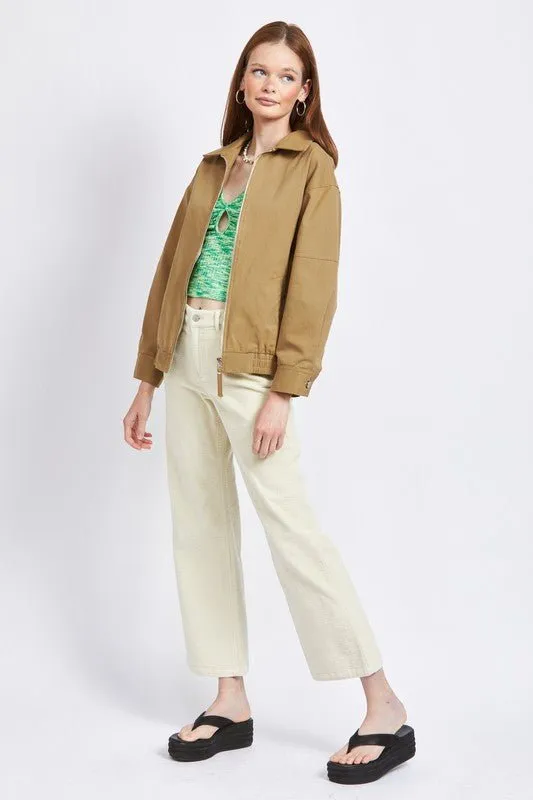Khaki Oversized Bomber Jacket