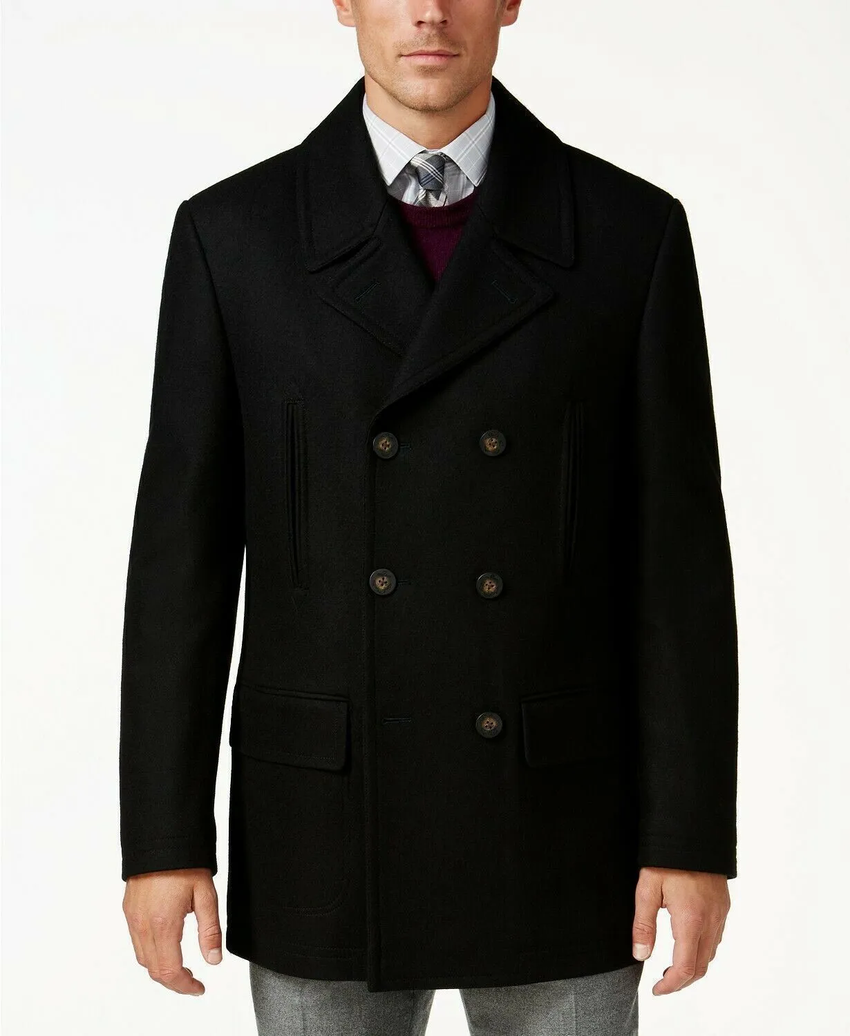 Lauren Ralph Lauren Mens Luke Wool Blend Classic Fit Peacoat Coat Black 40L