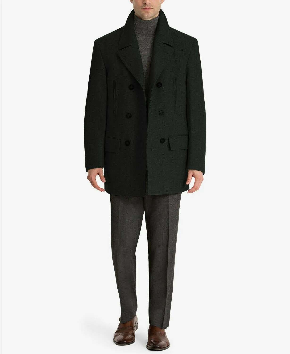 Lauren Ralph Lauren Mens Luke Wool Blend Classic Fit Peacoat Coat Black 40L