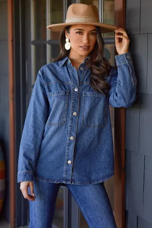 Medium Wash Denim Jacket with Front Patch Pockets / Stuffology Boutique