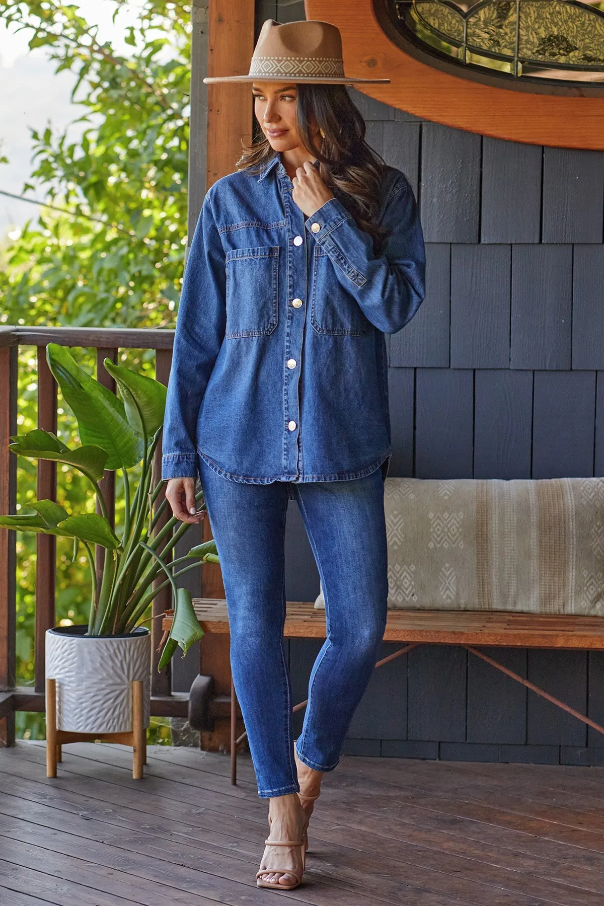 Medium Wash Denim Jacket with Front Patch Pockets / Stuffology Boutique