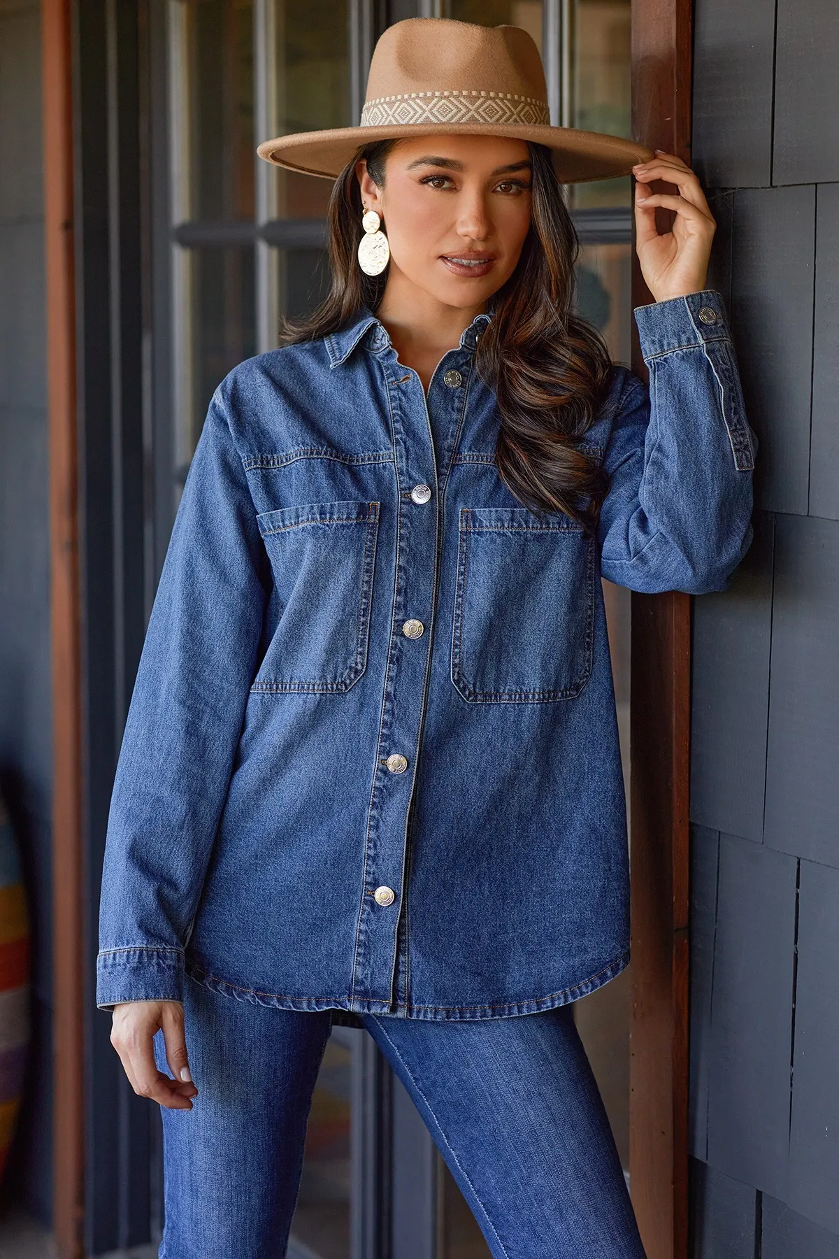 Medium Wash Denim Jacket with Front Patch Pockets / Stuffology Boutique