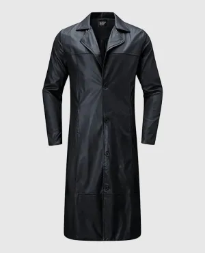 Men's Black Leather Long Coat