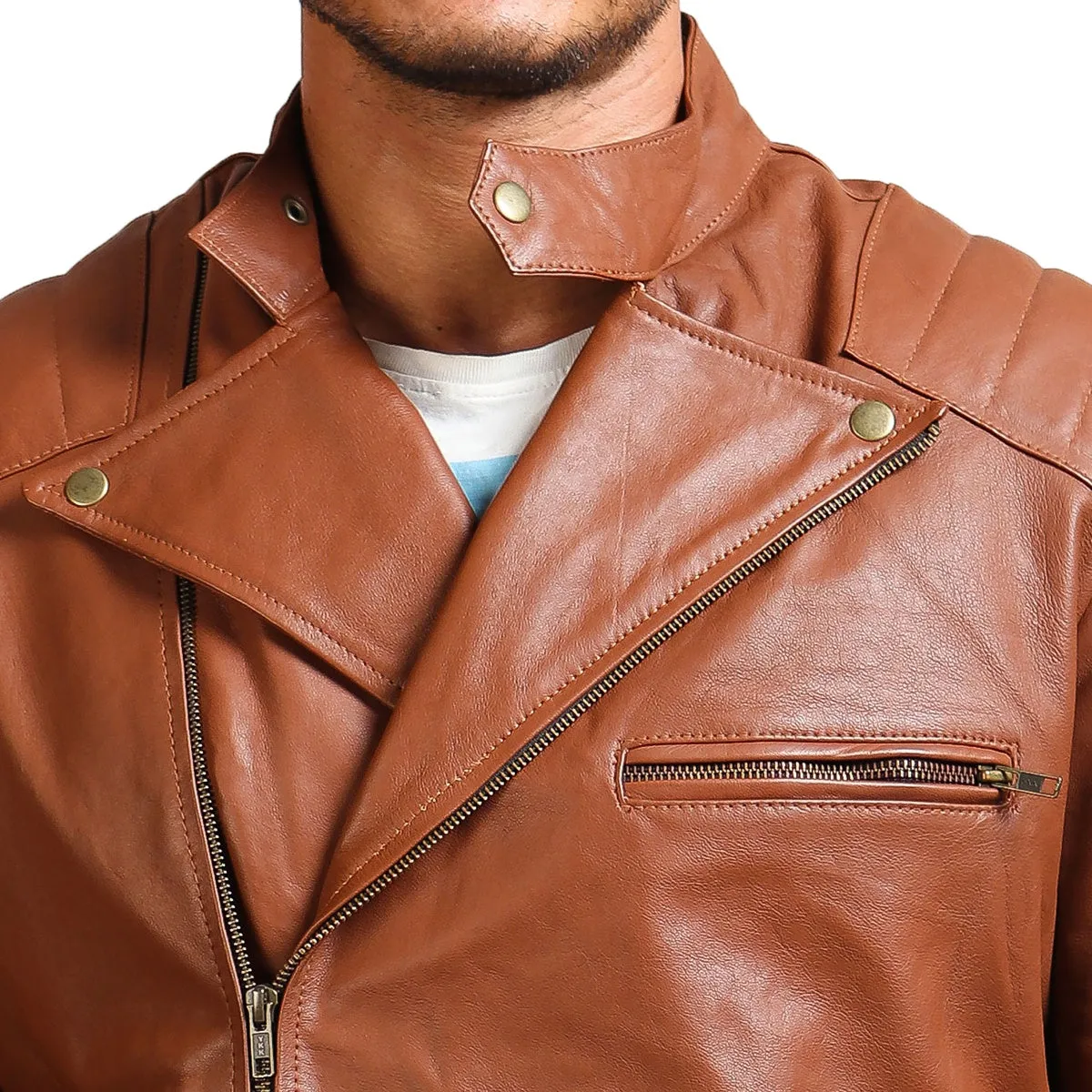 Men's Brown Motorcycle Real Leather Jacket