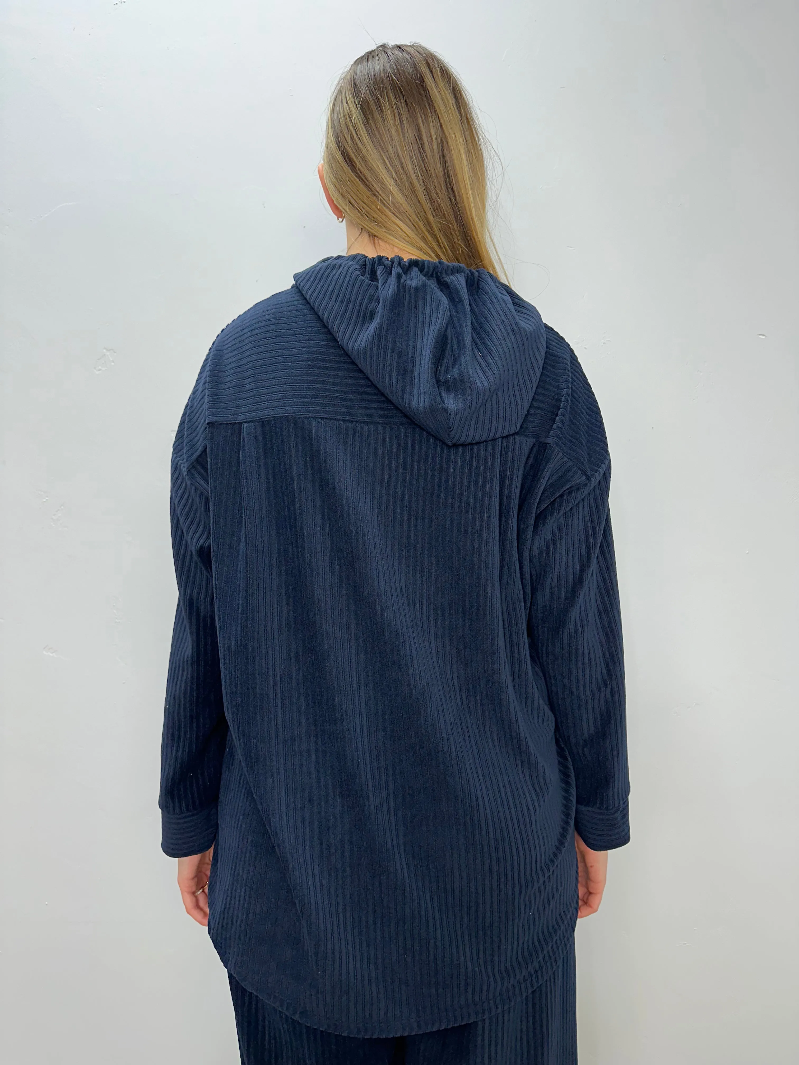 Navy Soft Corduroy Hooded Shacket