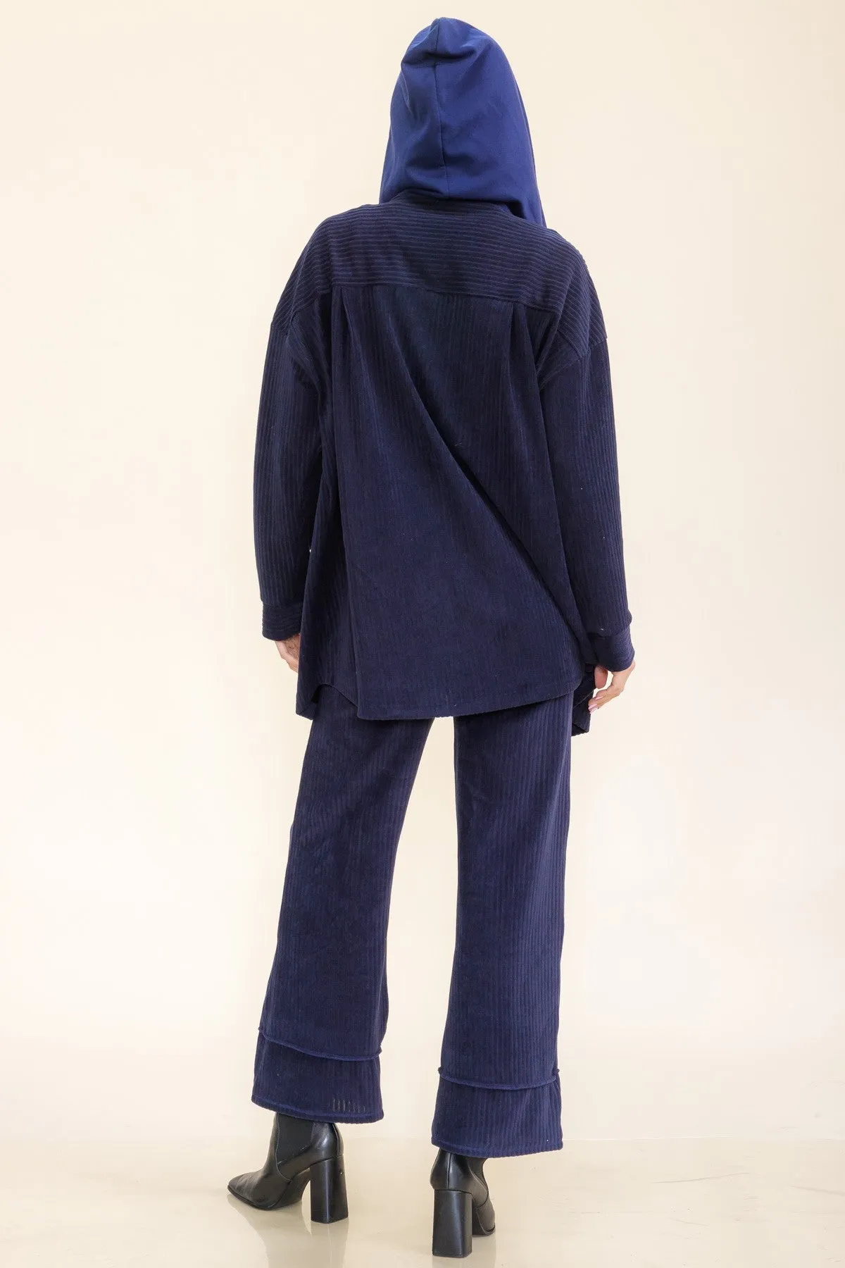Navy Soft Corduroy Hooded Shacket