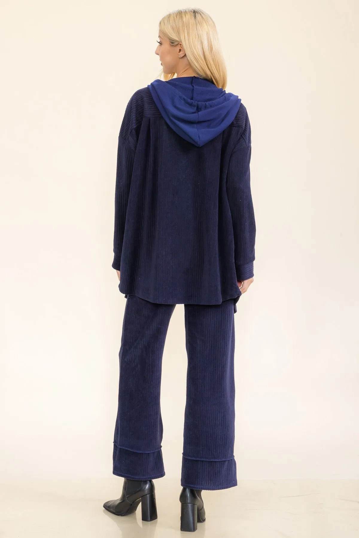 Navy Soft Corduroy Hooded Shacket
