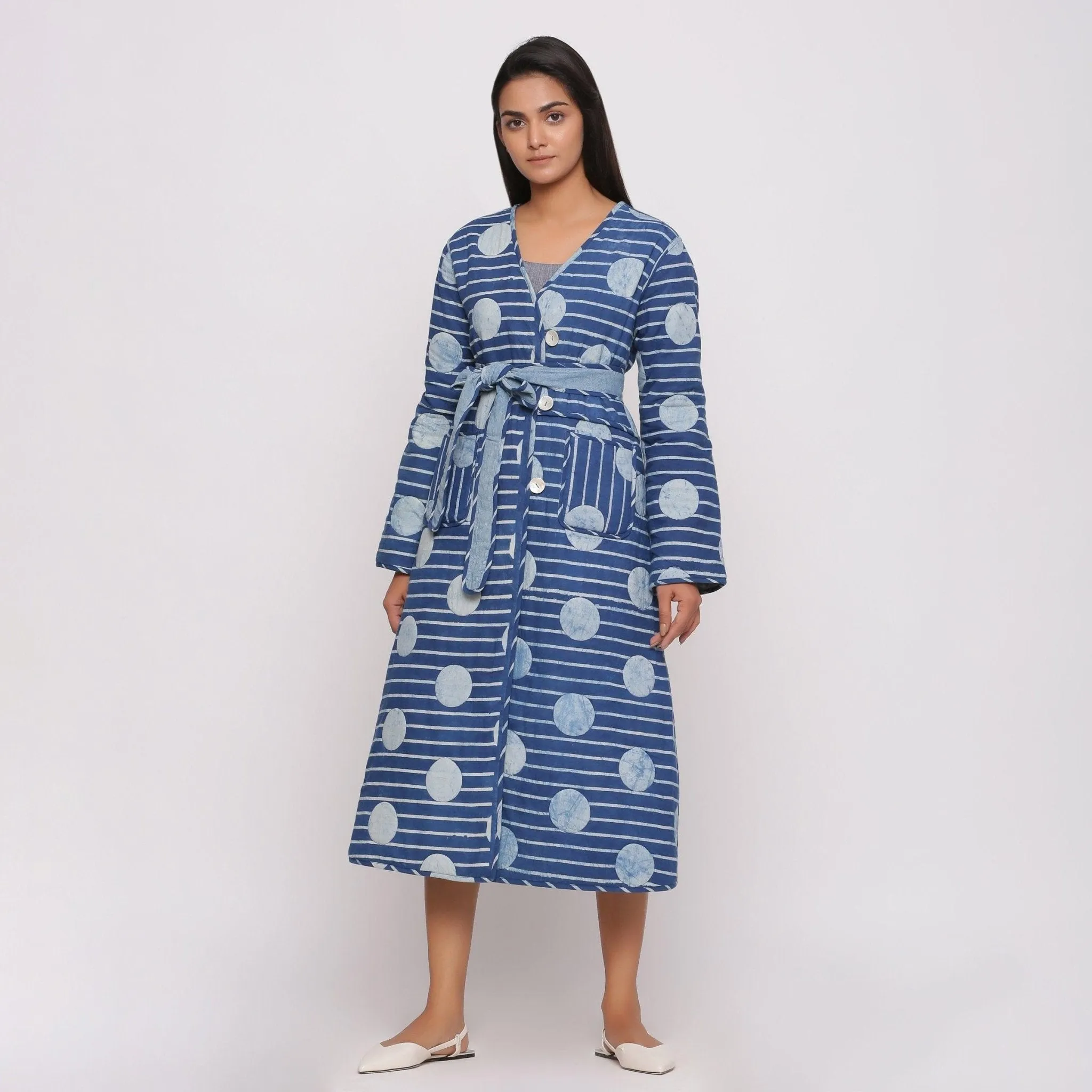 Reversible Dabu Block Print Quilted Cotton Outerwear
