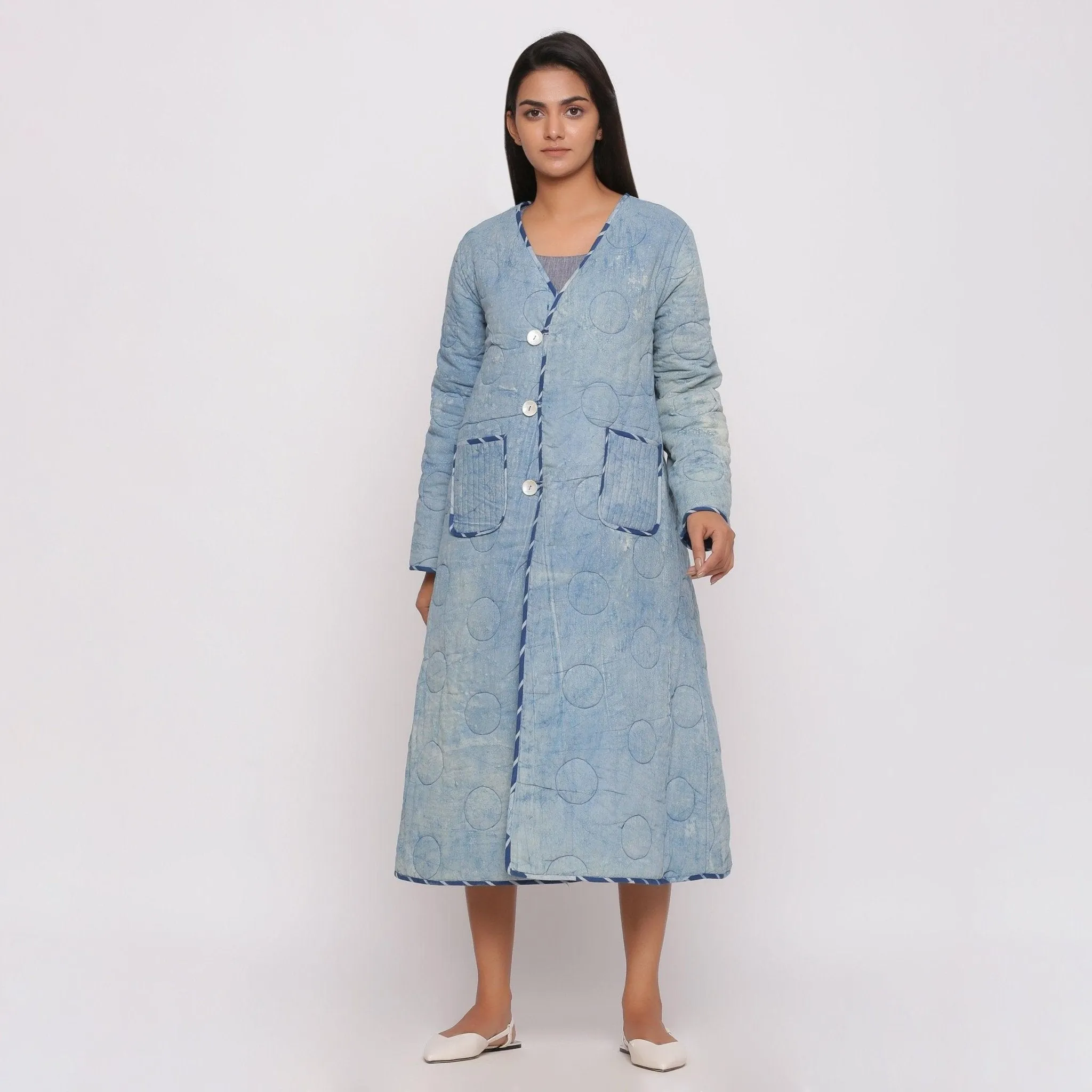 Reversible Dabu Block Print Quilted Cotton Outerwear