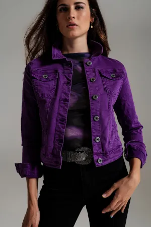 Slim denim trucker jacket in purple