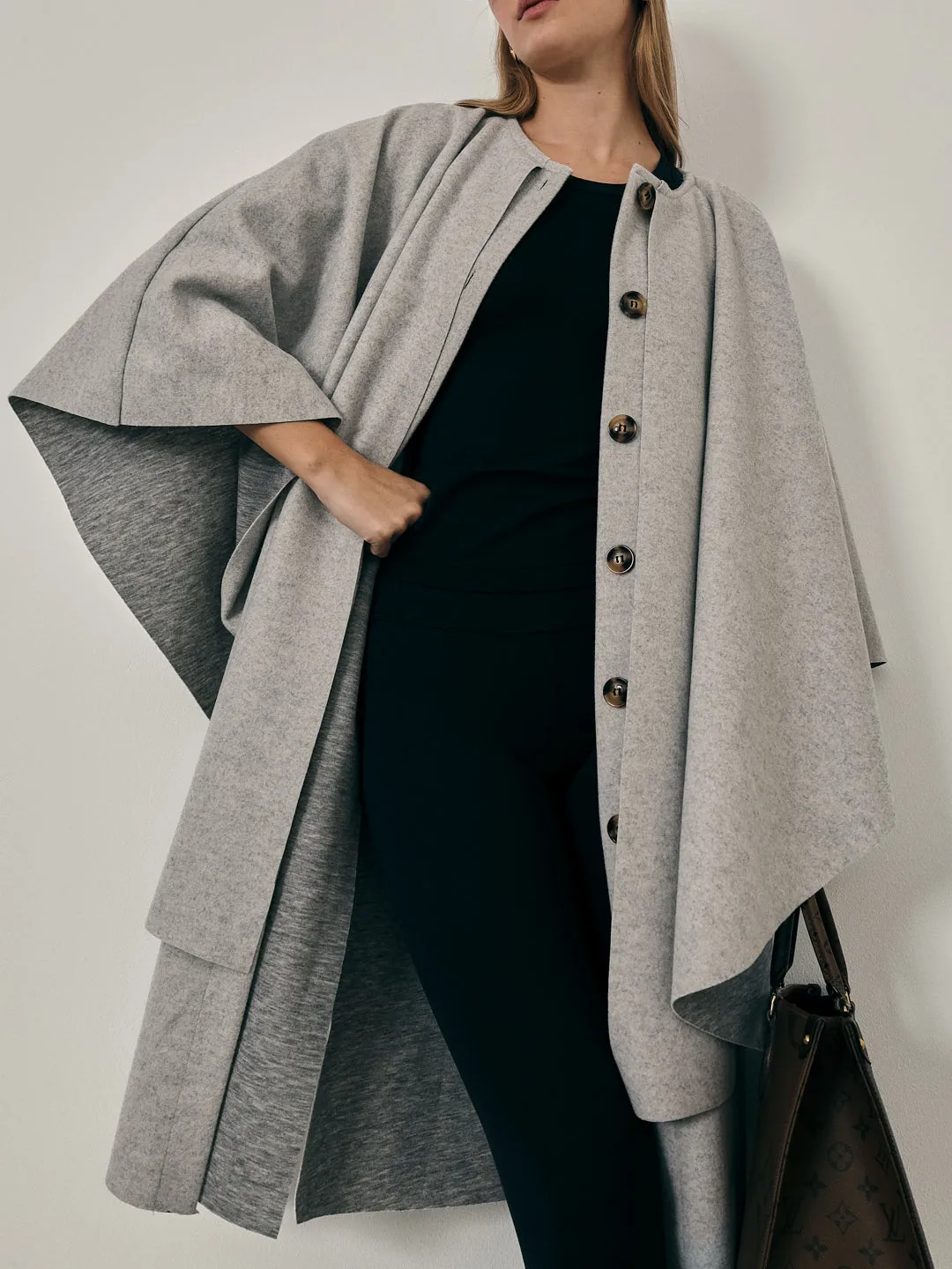 Sorella Plush Felt Cardigan Cape | Grey Marl