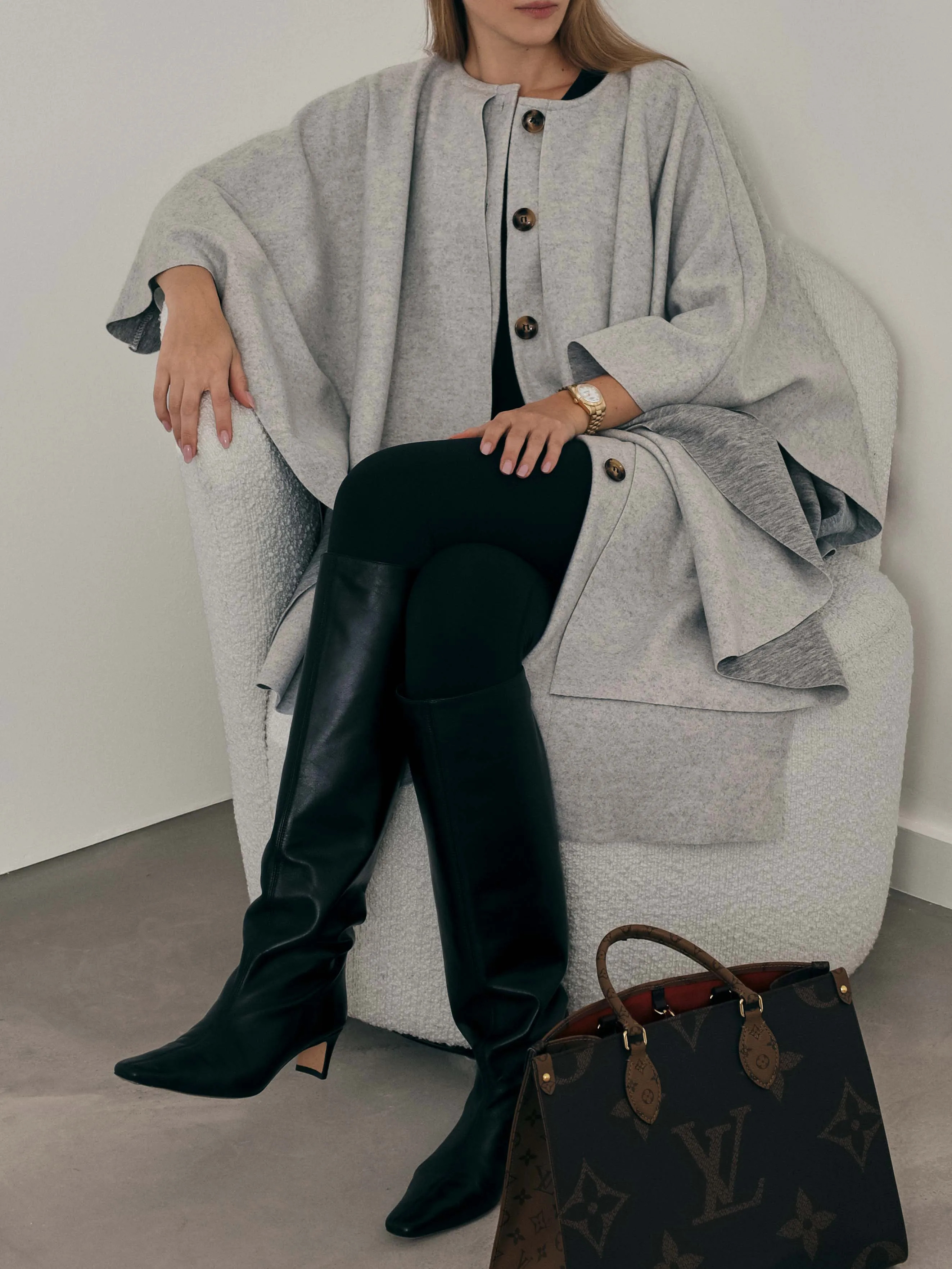 Sorella Plush Felt Cardigan Cape | Grey Marl