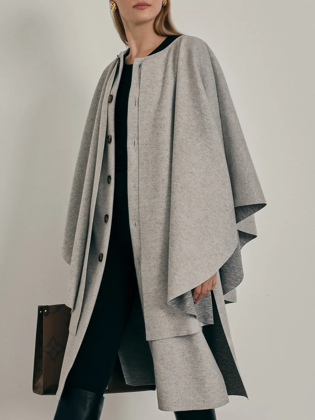 Sorella Plush Felt Cardigan Cape | Grey Marl