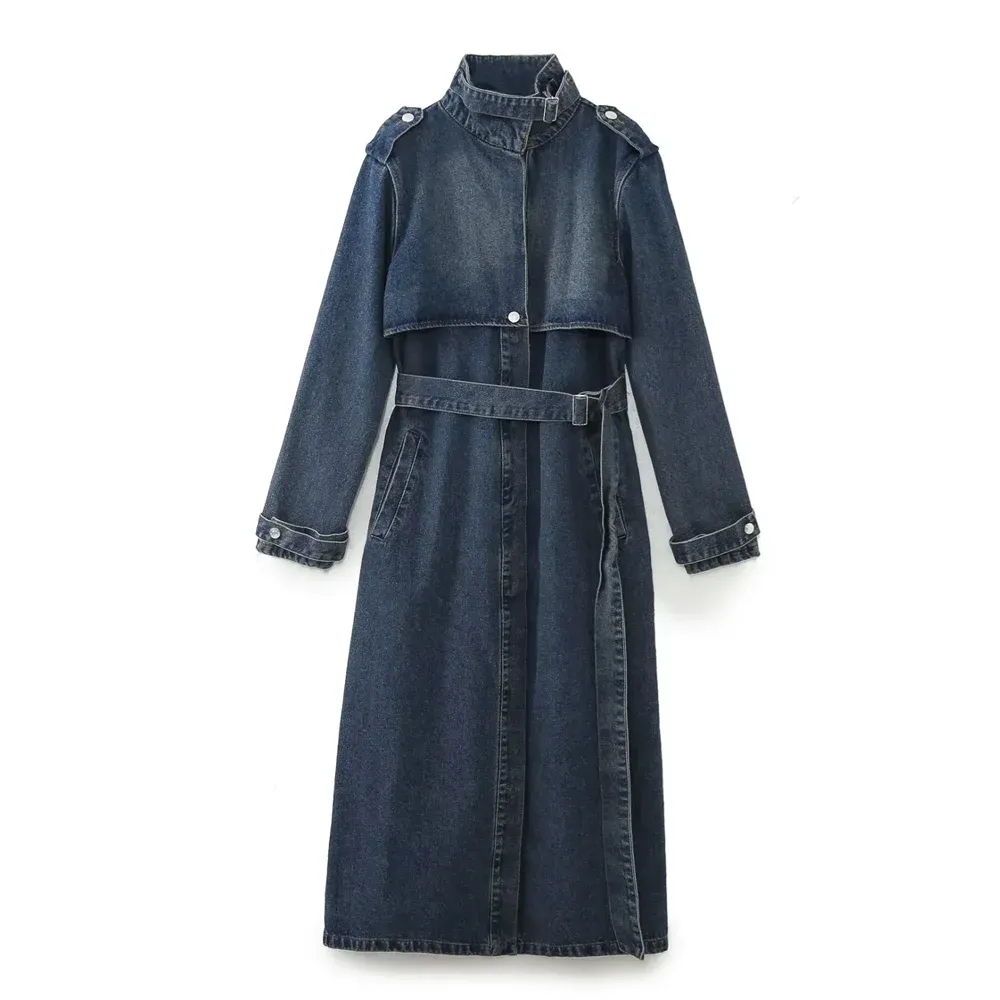 Trinity Denim Trench Coat with Belt