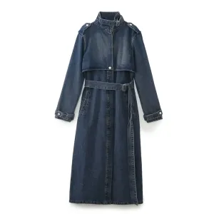 Trinity Denim Trench Coat with Belt